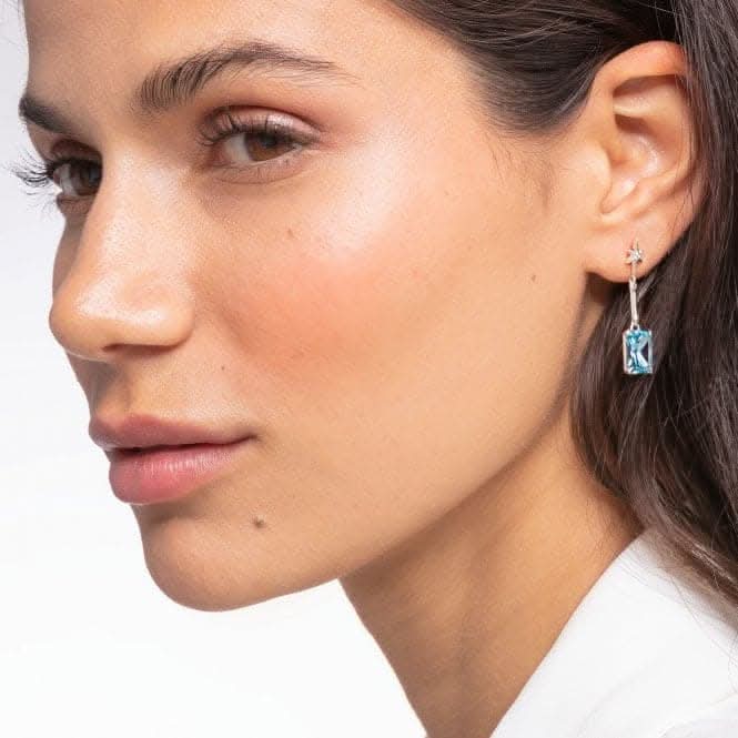 Sterling Silver Light Blue Stones With Star Earrings H2115-644-1