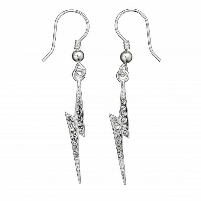 Sterling Silver Lightning Bolt Drop Earrings with Crystal Elements