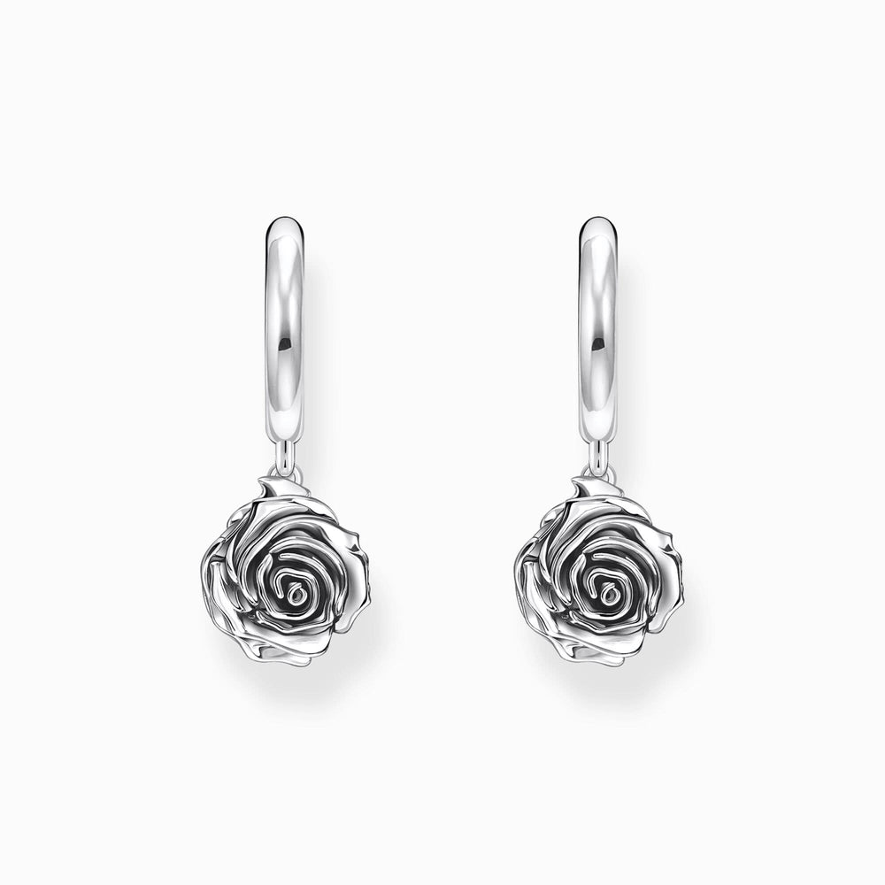 Sterling Silver Midnight Rose Hoop Earrings CR757-637-21