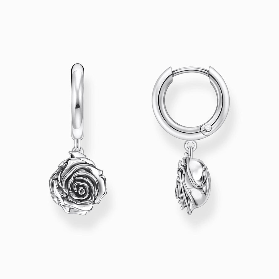 Sterling Silver Midnight Rose Hoop Earrings CR757-637-21