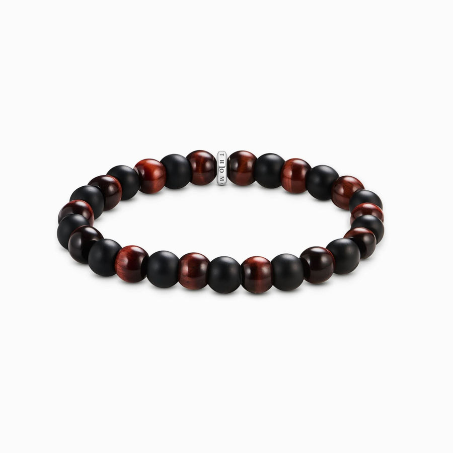 Sterling Silver Obsidian & Red Tiger's Eye Beaded Bracelet A2196-806-7