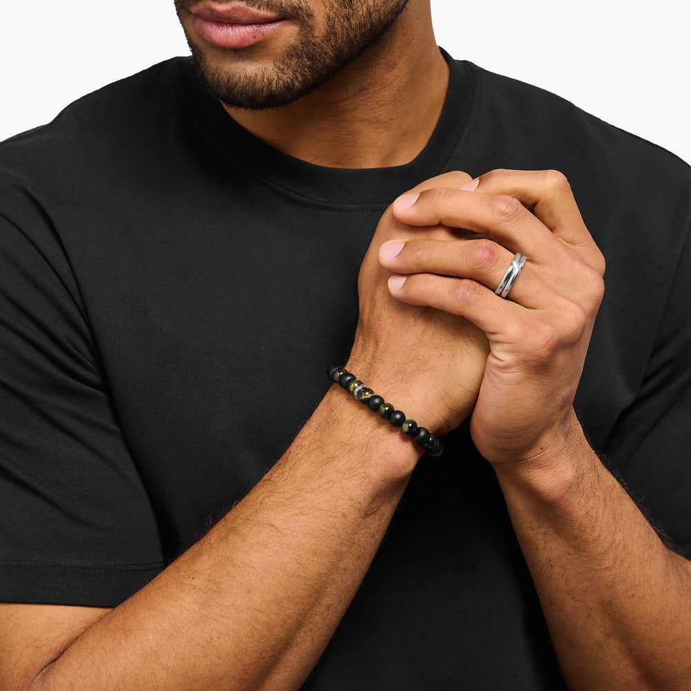 Sterling Silver Obsidian & Tiger's Eye Beaded Bracelet A2196-806-11