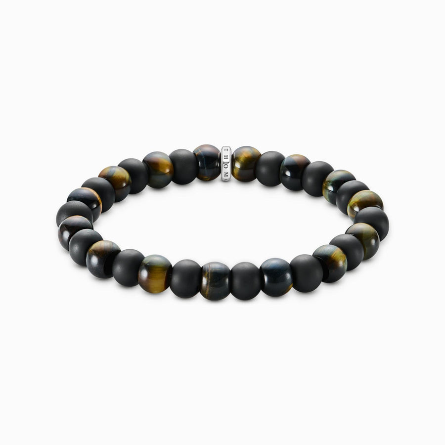 Sterling Silver Obsidian & Tiger's Eye Beaded Bracelet A2196-806-11