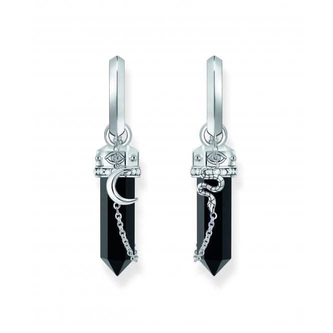 Sterling Silver Onyx Chain Hoop Earrings CR722-641-11