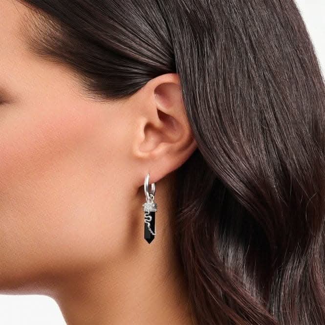 Sterling Silver Onyx Chain Hoop Earrings CR722-641-11