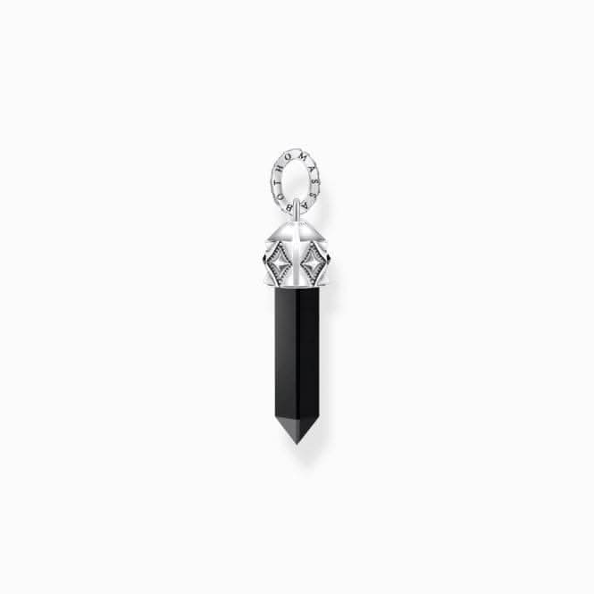 Sterling Silver Onyx Zirconia Black Hexagon Shaped Pendant PE964-641-11
