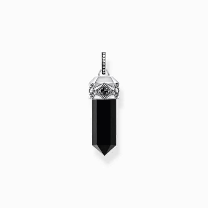 Sterling Silver Onyx Zirconia Black Hexagon Shaped Pendant PE964-641-11