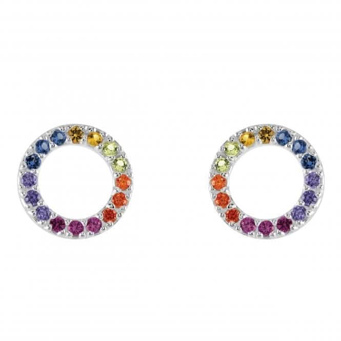 Sterling Silver Open Circle Multi Cubic Zirconia Stud Earrings 3882MCZ