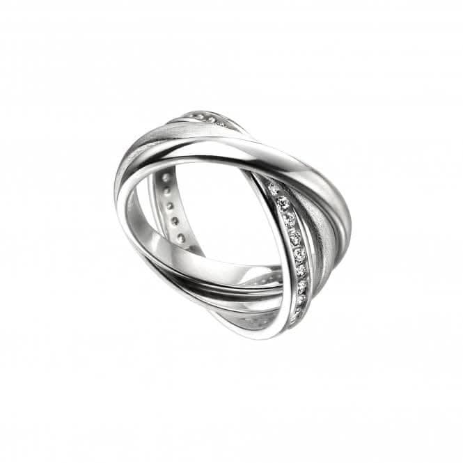 Sterling Silver Pave Satin Polished Russian Wedding Ring R3734C