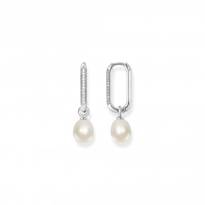 Sterling Silver Pearl And Links Hoop Earrings CR689-643-14