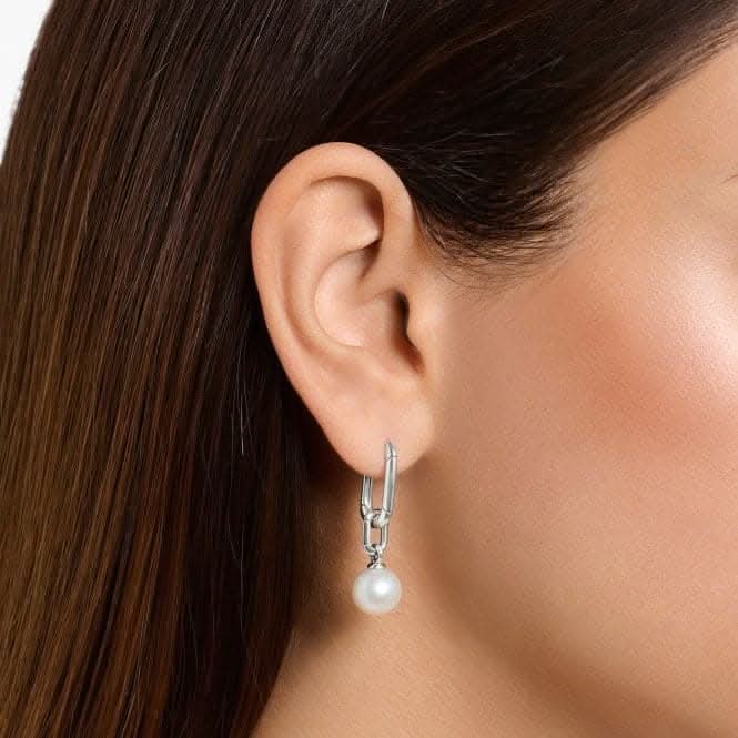 Sterling Silver Pearl And Links Hoop Earrings CR690-082-14