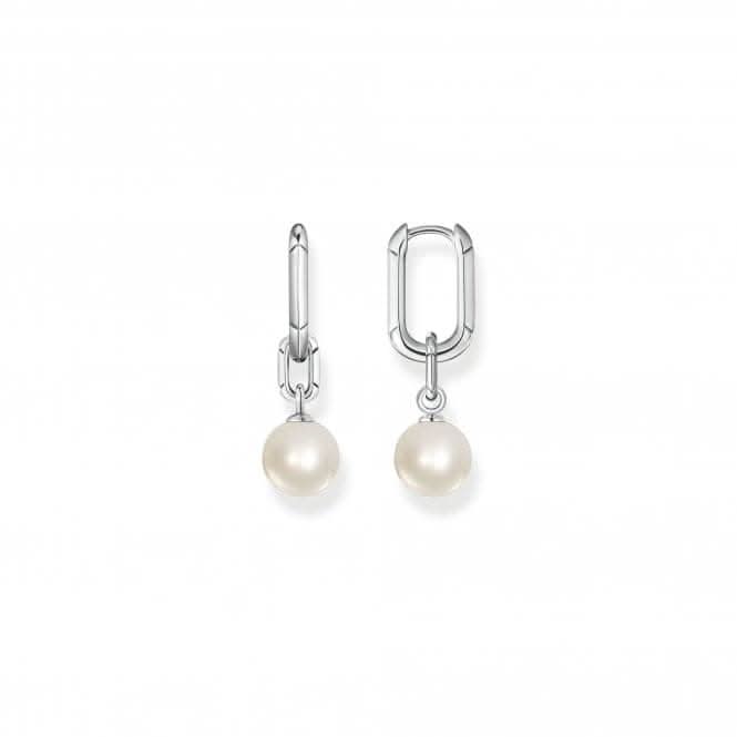 Sterling Silver Pearl And Links Hoop Earrings CR690-082-14