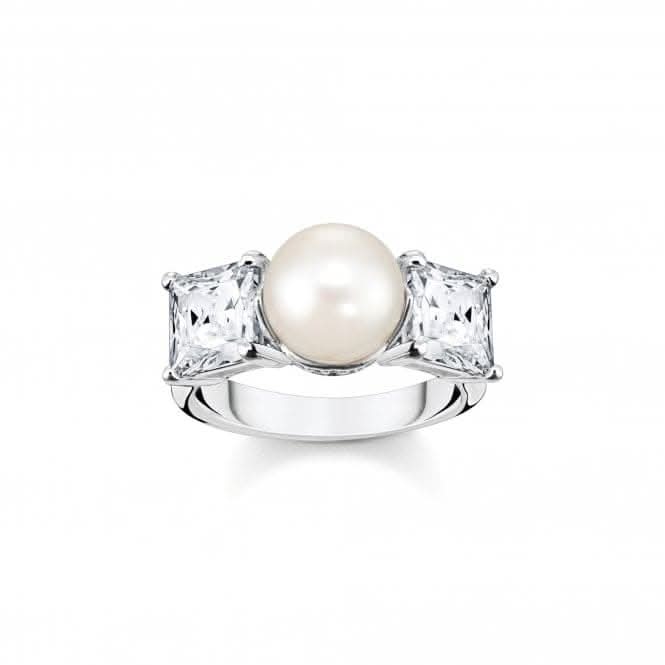 Sterling Silver Pearl Zirconia White Ring TR2408-167-14