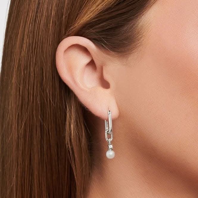 Sterling Silver Pearls And Links Hoop Earrings CR669-167-14