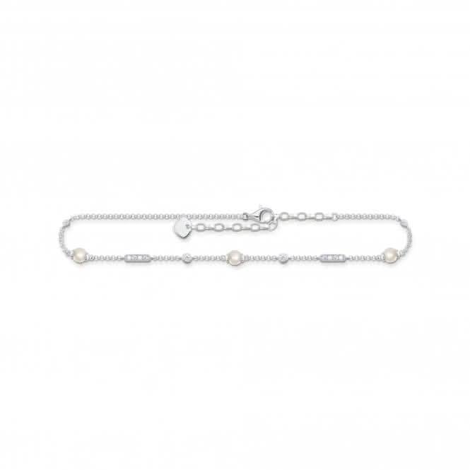 Sterling Silver Pearls And White Stones Anklet AK0034-167-14-L27V