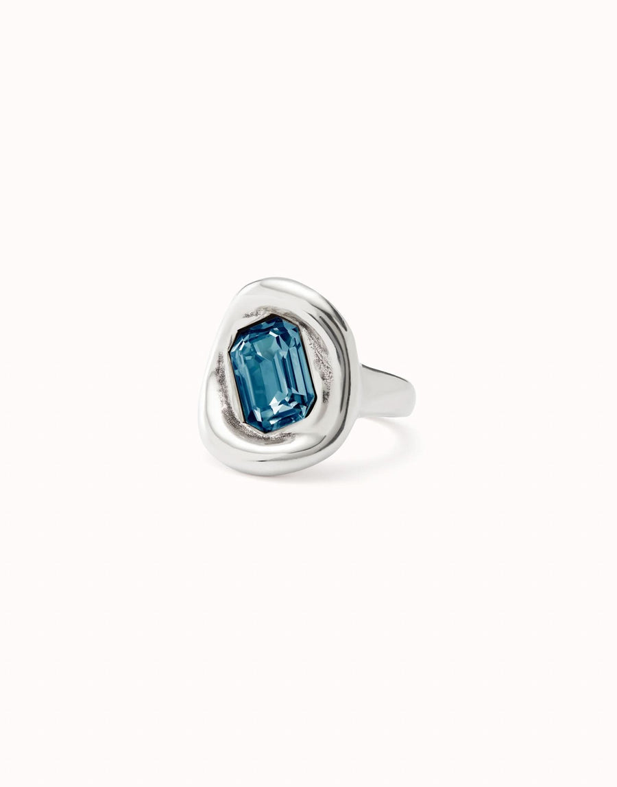 Sterling Silver Plated Faceted Crystal Blue Ring ANI0826AZOMTL