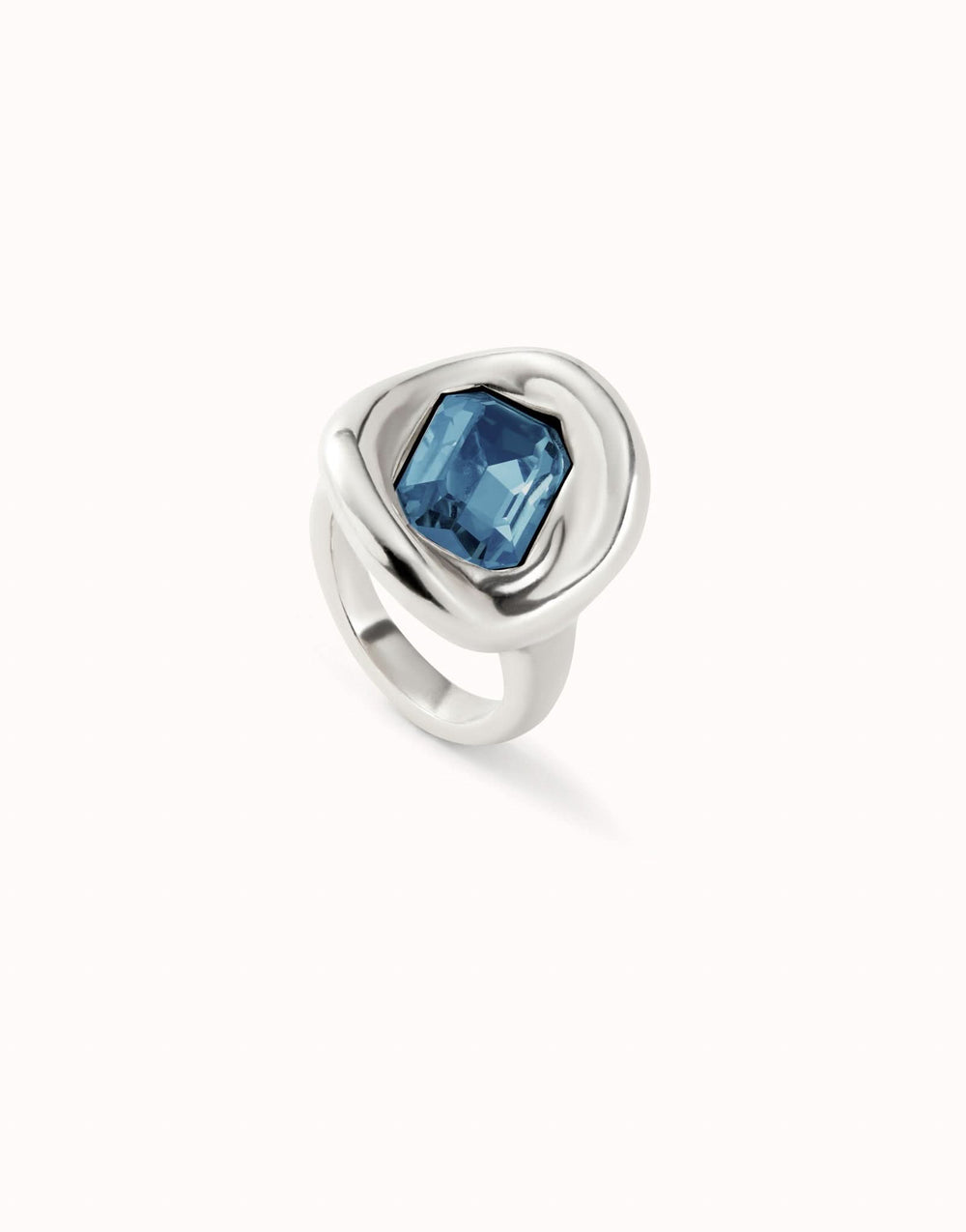 Sterling Silver Plated Faceted Crystal Blue Ring ANI0826AZOMTL