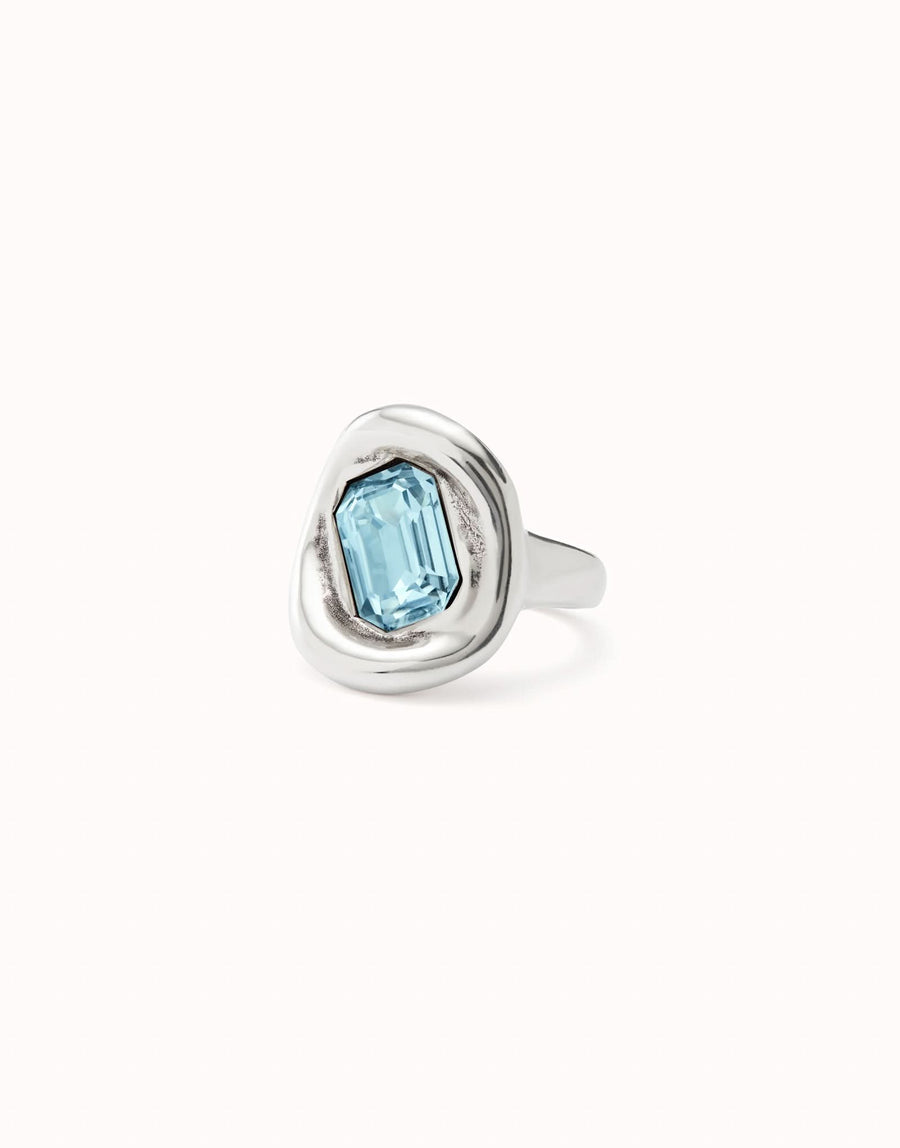 Sterling Silver Plated Faceted Crystal Blue Ring ANI0826AZUMTL