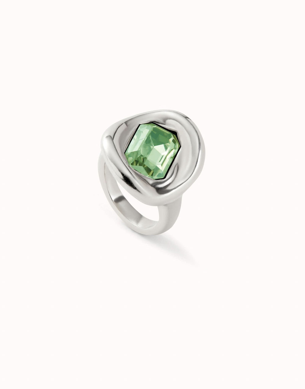 Sterling Silver Plated Faceted Crystal Green Ring ANI0826VRCMTL