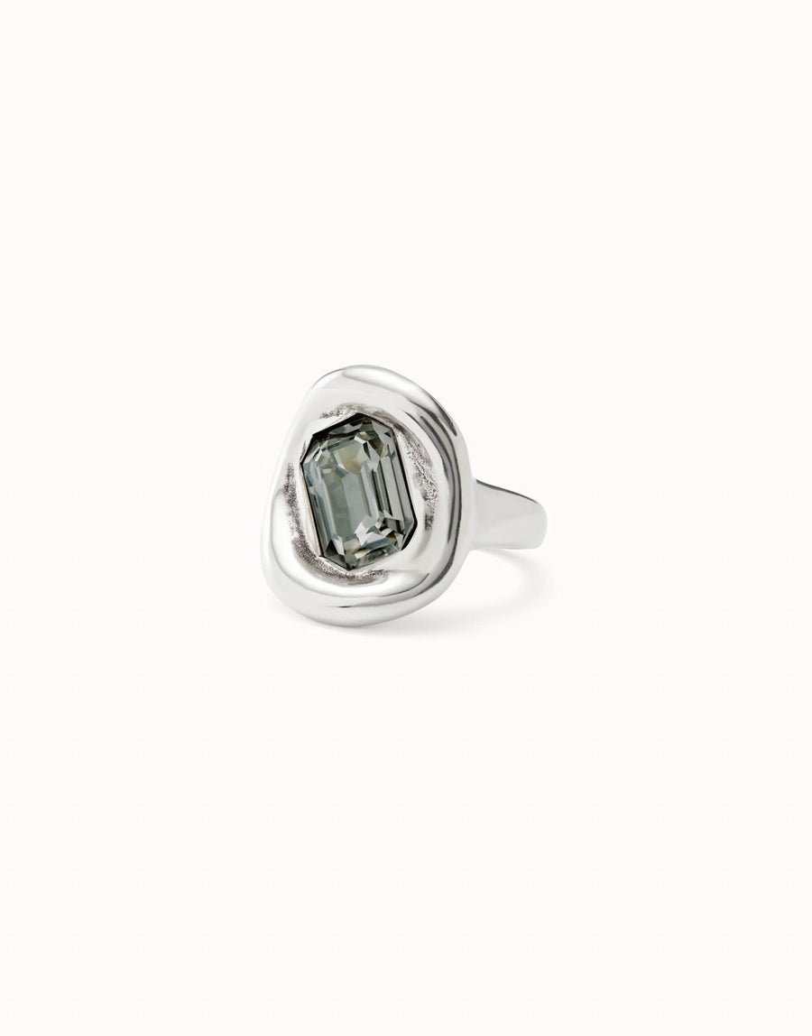 Sterling Silver Plated Faceted Crystal Grey Ring ANI0826GRSMTL