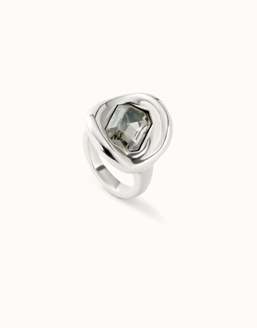 Sterling Silver Plated Faceted Crystal Grey Ring ANI0826GRSMTL