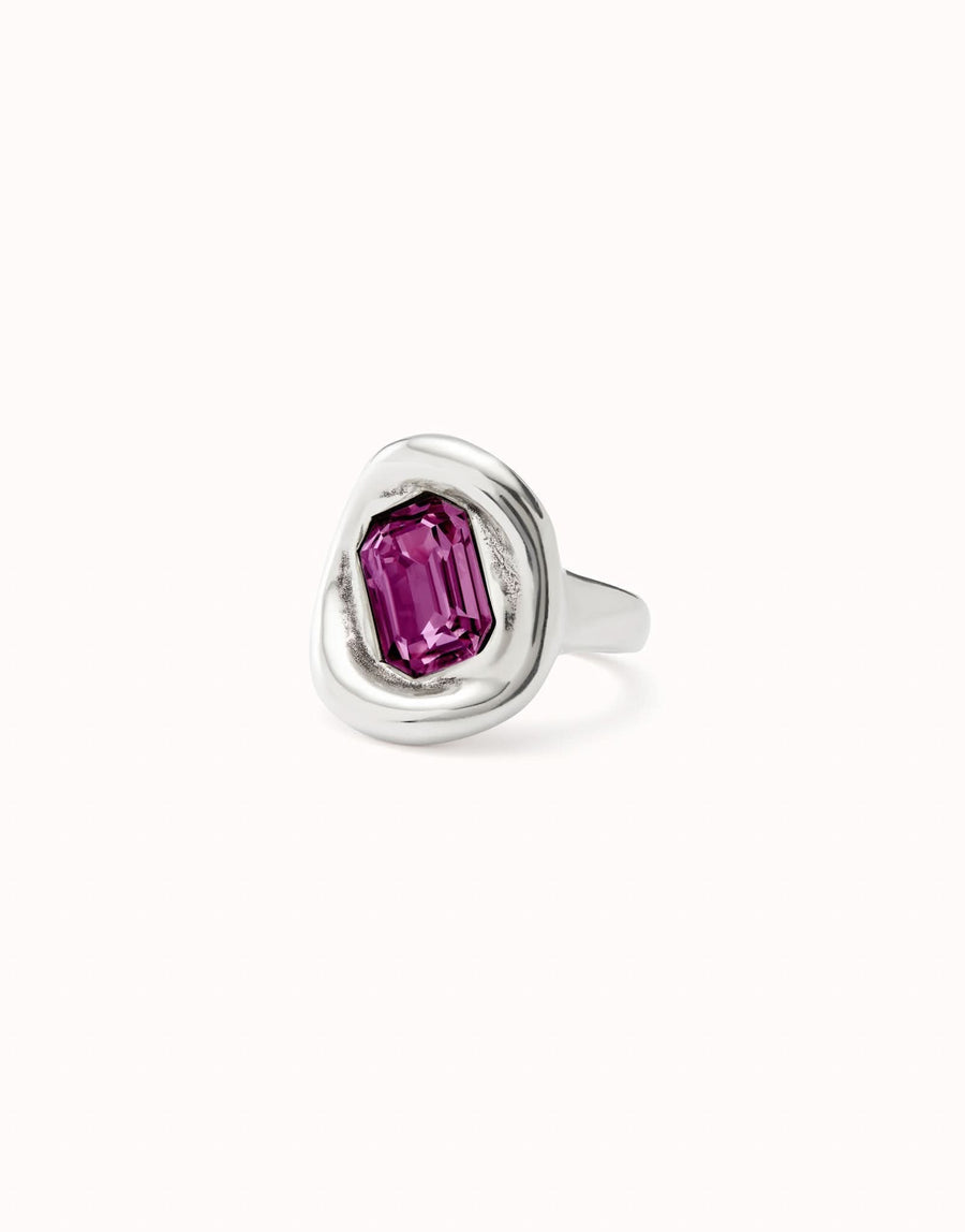 Sterling Silver Plated Faceted Crystal Pink Ring ANI0826RSAMTL