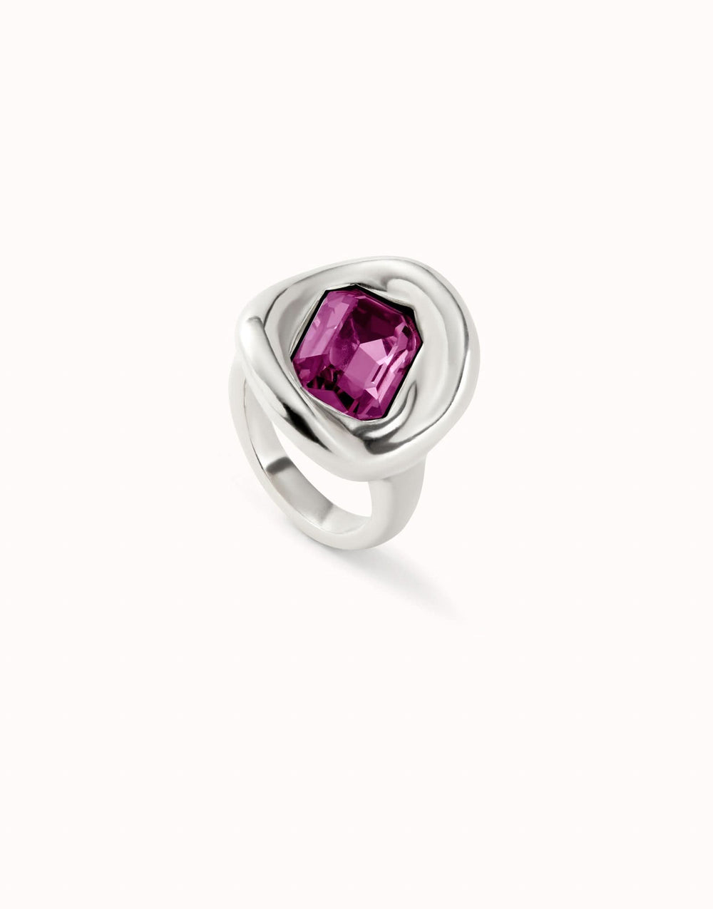Sterling Silver Plated Faceted Crystal Pink Ring ANI0826RSAMTL