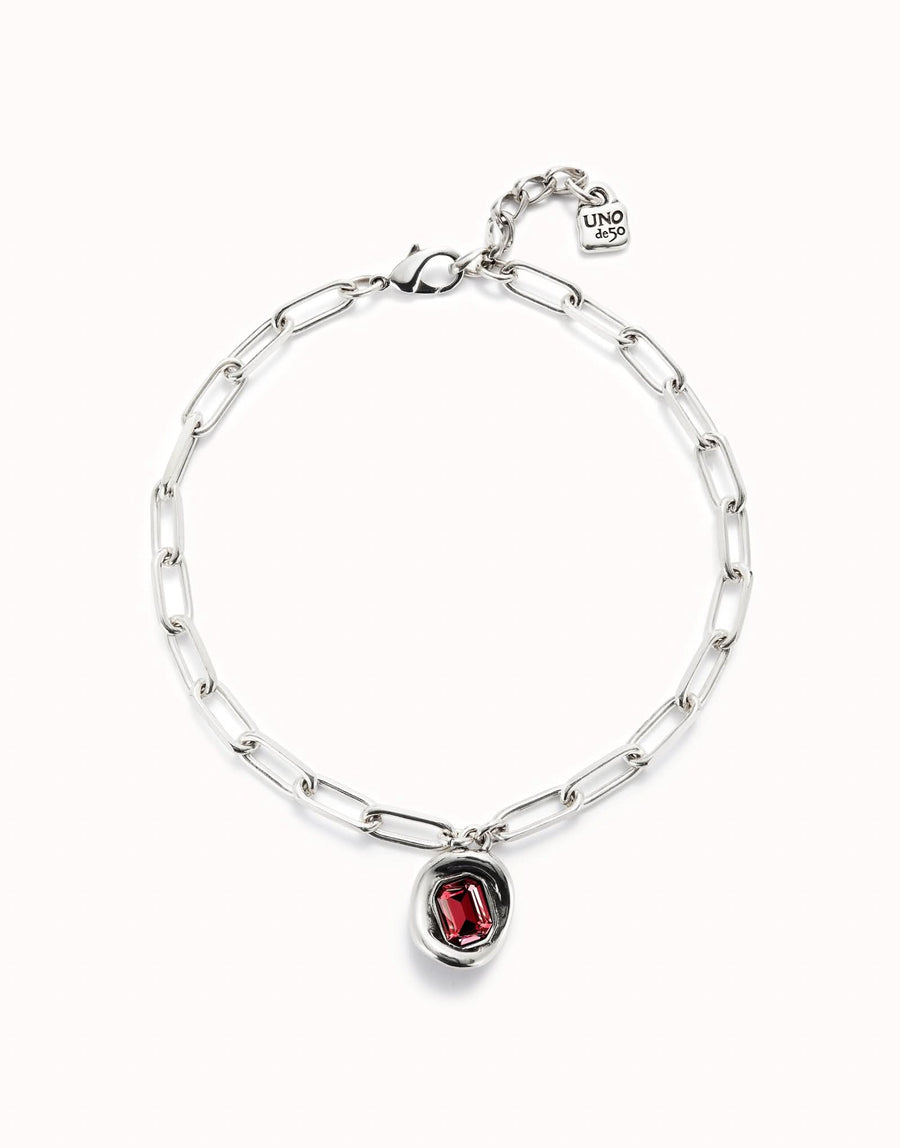 Sterling Silver Plated Faceted Crystal Red Necklace COL1945ROJMTL