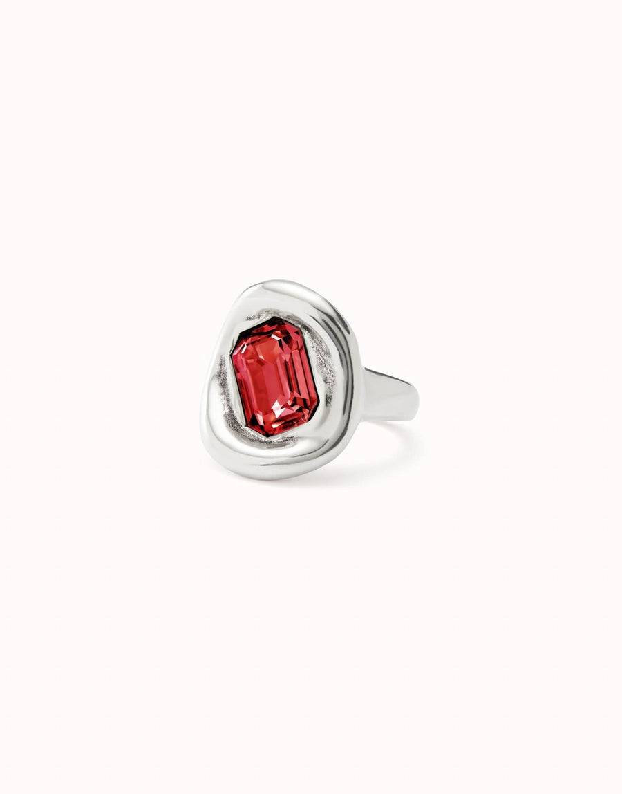 Sterling Silver Plated Faceted Crystal Red Ring ANI0826ROJMTL