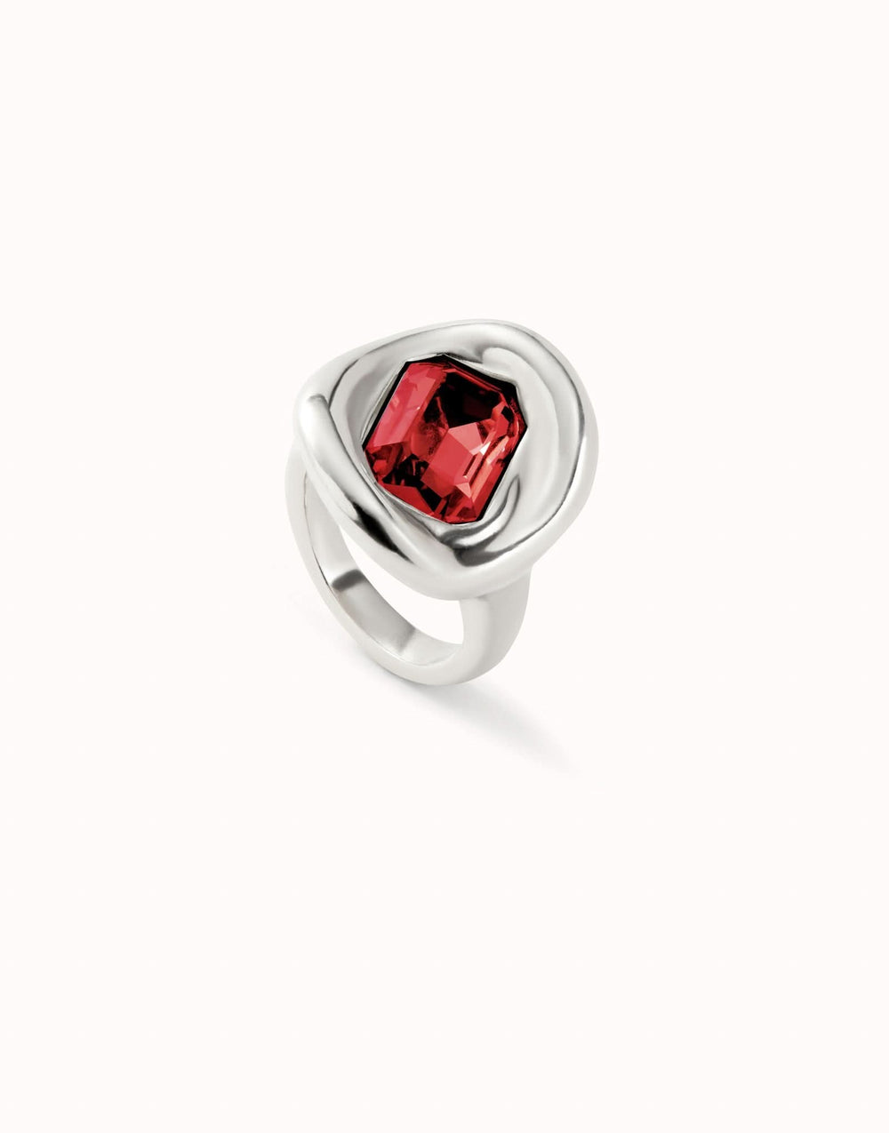 Sterling Silver Plated Faceted Crystal Red Ring ANI0826ROJMTL