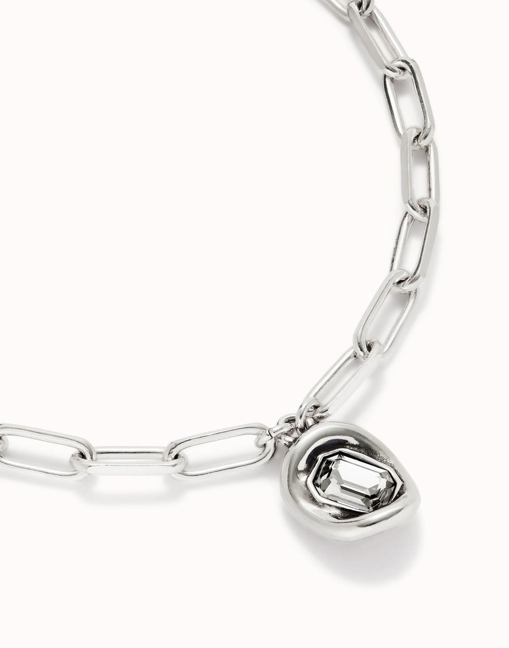 Sterling Silver Plated Faceted Crystal White Necklace COL1945BLNMTL
