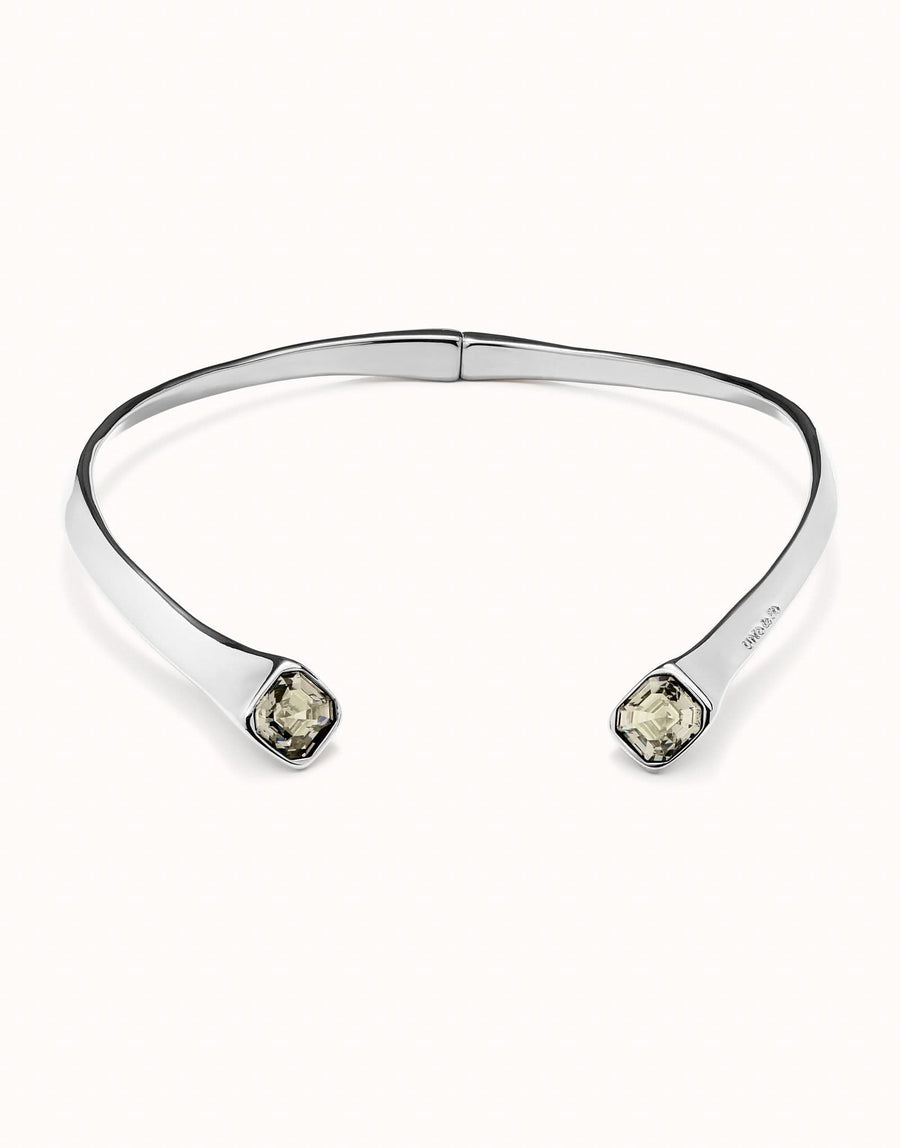 Sterling Silver Plated Faceted Crystal White Necklace COL1953BLNMTL