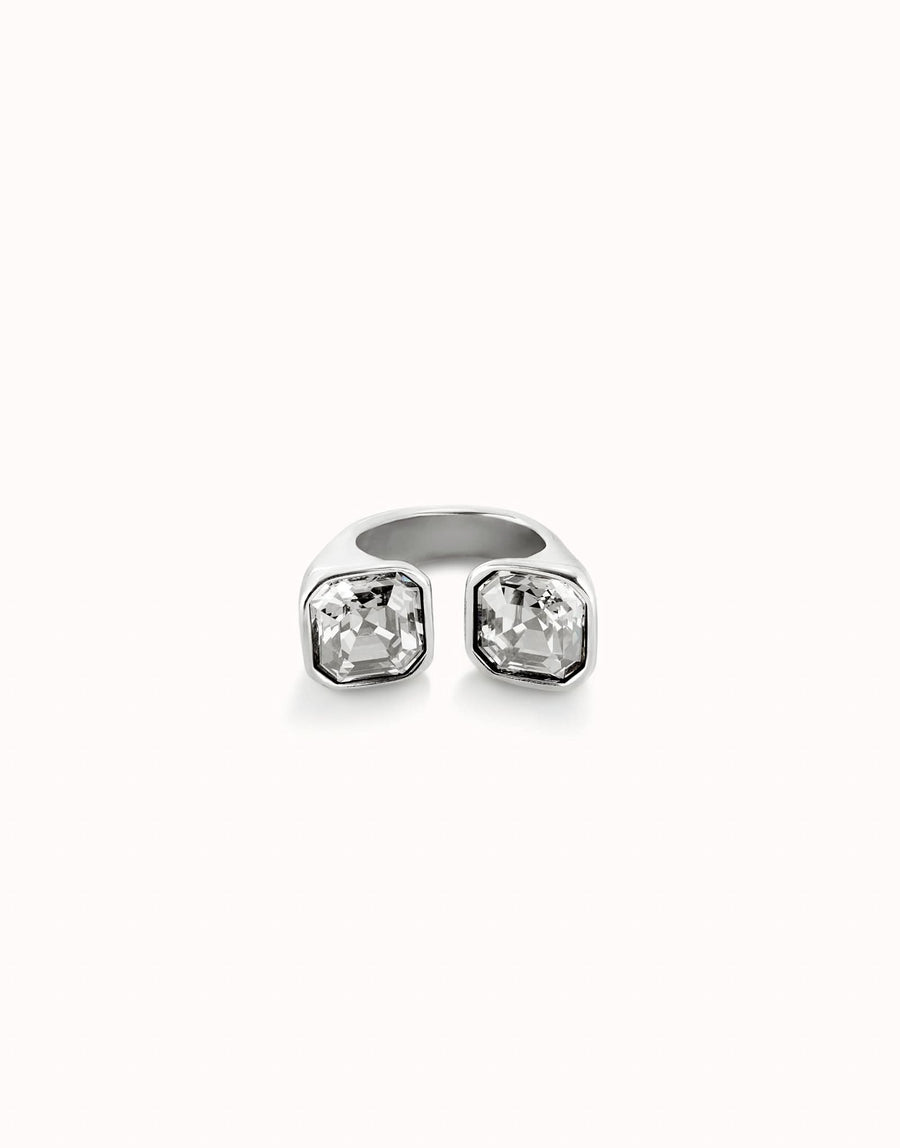 Sterling Silver Plated Faceted Crystal White Ring ANI0821BLNMTL