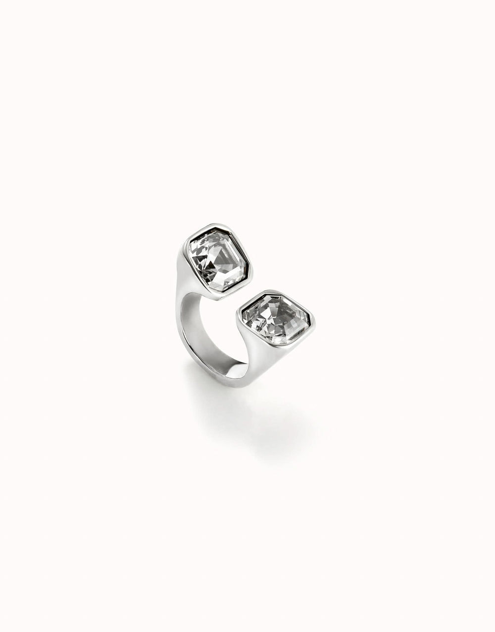 Sterling Silver Plated Faceted Crystal White Ring ANI0821BLNMTL