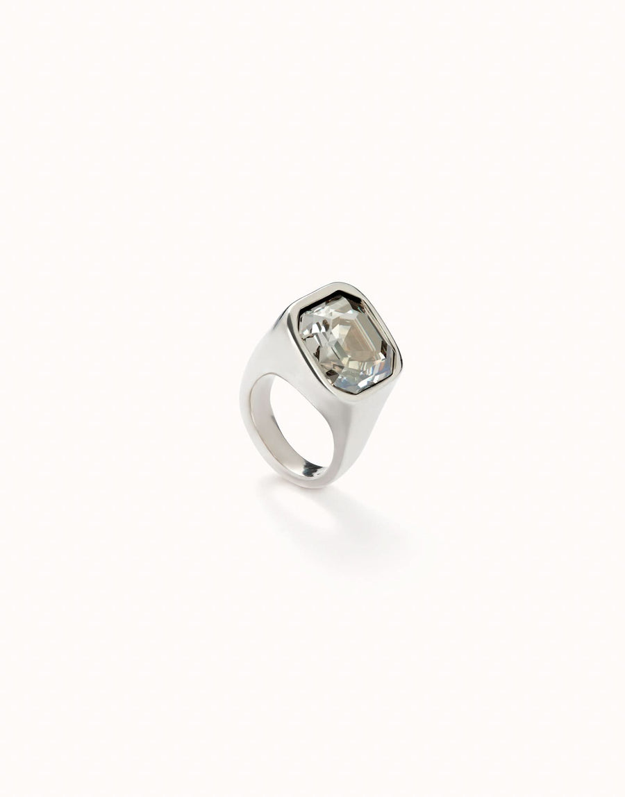 Sterling Silver Plated Faceted Crystal White Ring ANI0823BLNMTL