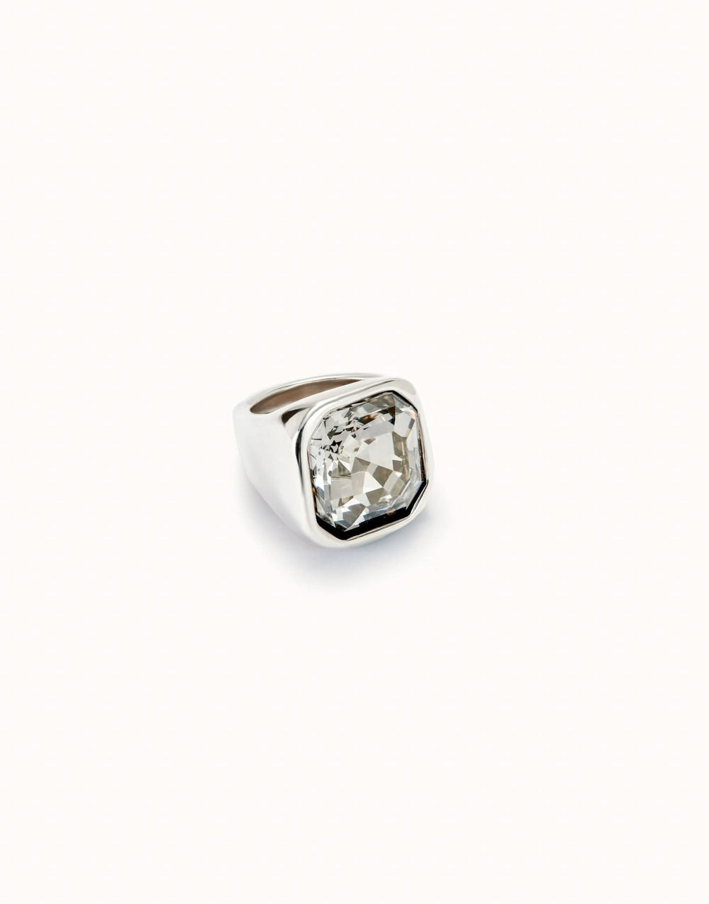 Sterling Silver Plated Faceted Crystal White Ring ANI0823BLNMTL