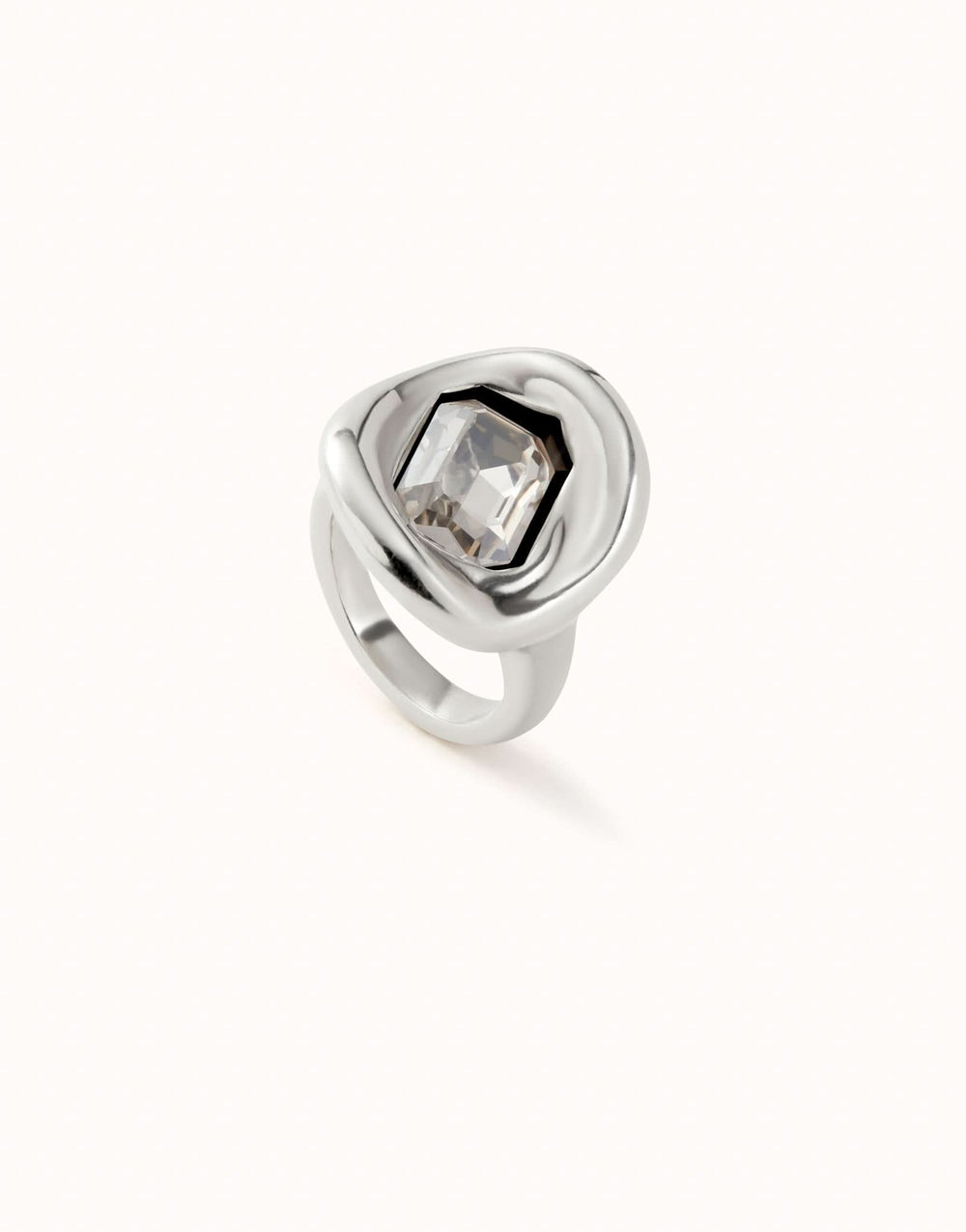 Sterling Silver Plated Faceted Crystal White Ring ANI0826BLNMTL