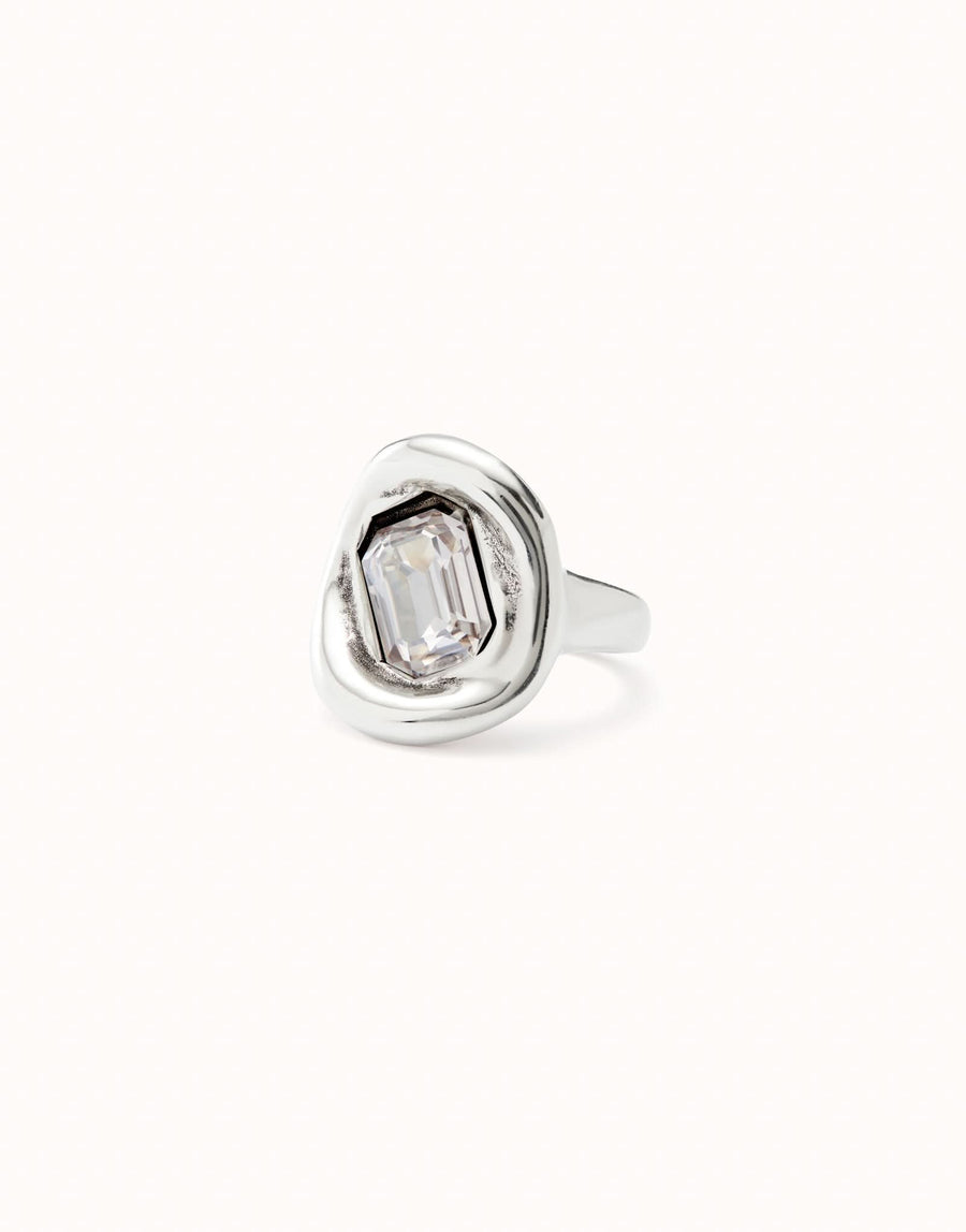 Sterling Silver Plated Faceted Crystal White Ring ANI0826BLNMTL