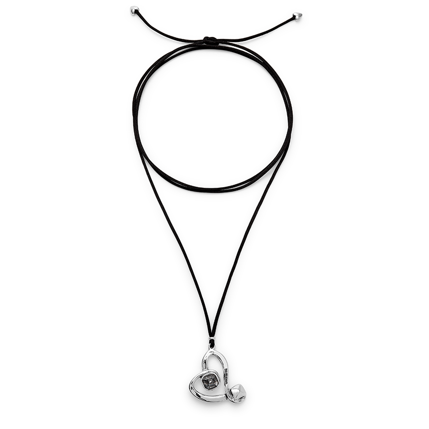 Sterling Silver Plated Ser Expresiva Black Necklace COL2012NGRMTL0U