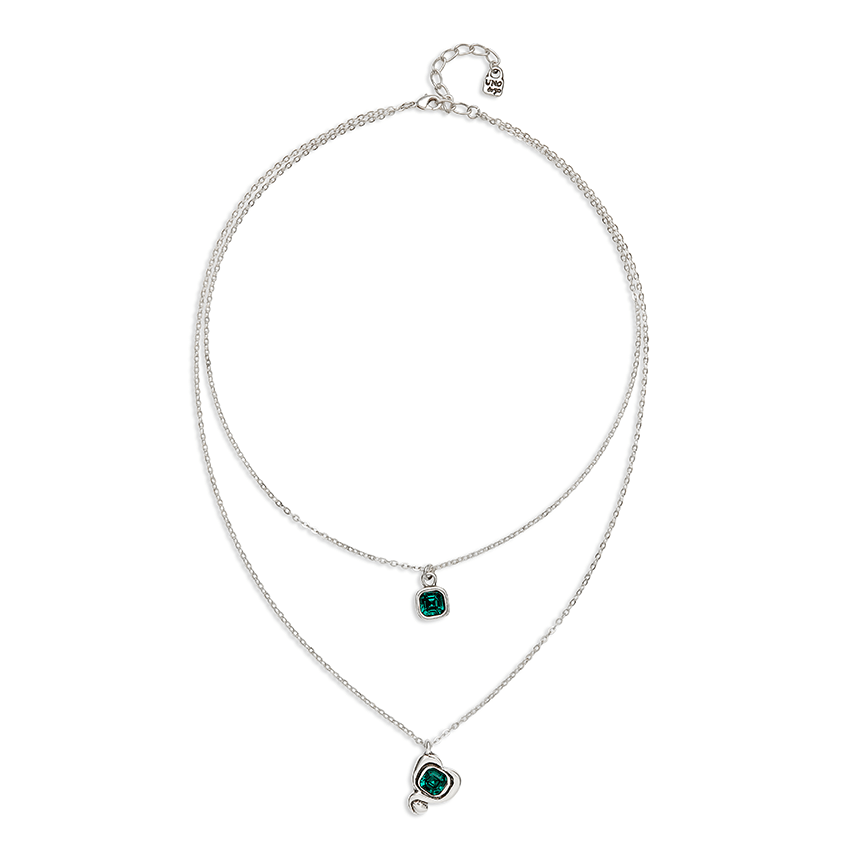 Sterling Silver Plated Ser Expresiva Green Pendant COL2002VRDMTL0U