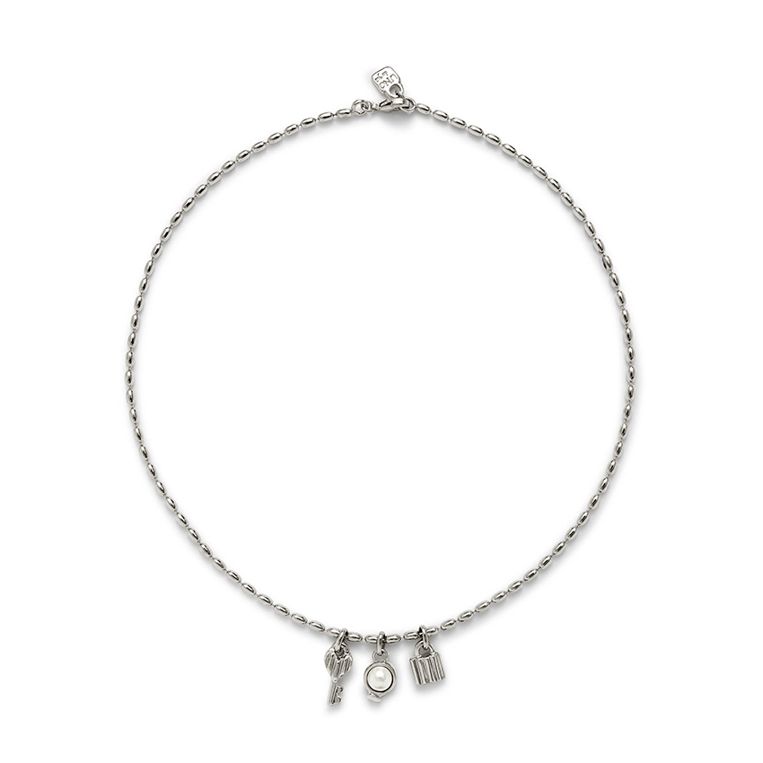 Sterling Silver Plated Ser Unico White Charm Necklace COL2017BPLMTL0U