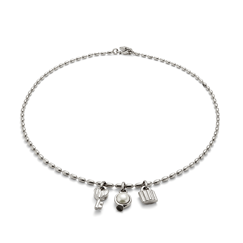 Sterling Silver Plated Ser Unico White Charm Necklace COL2017BPLMTL0U