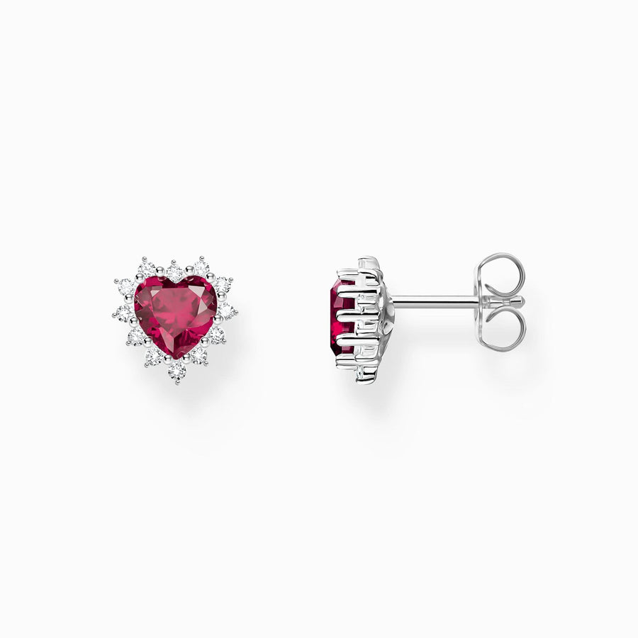 Sterling Silver Red Heart Romance Ear Studs H2315-013-10