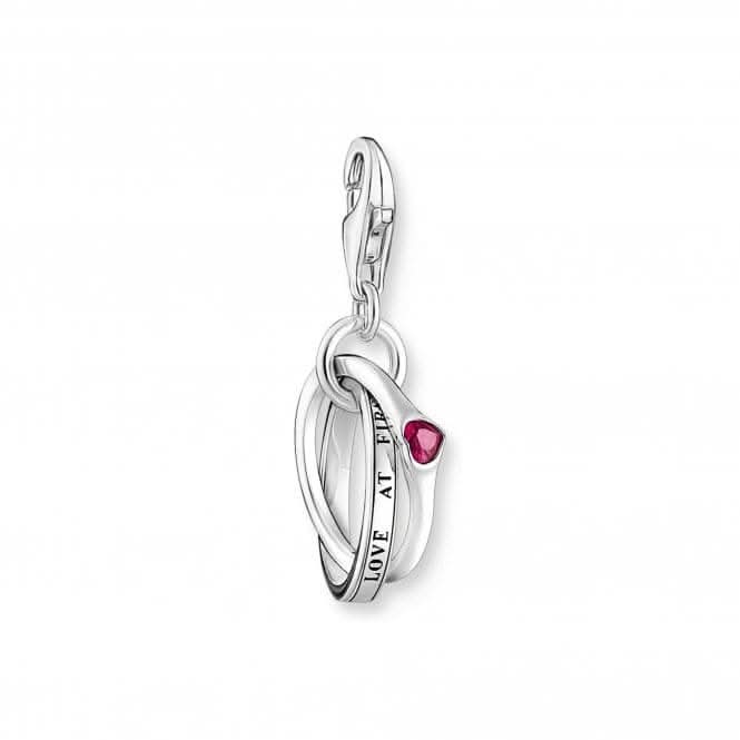 Sterling Silver Red Stone Two Linked Rings Charm 2070-639-10