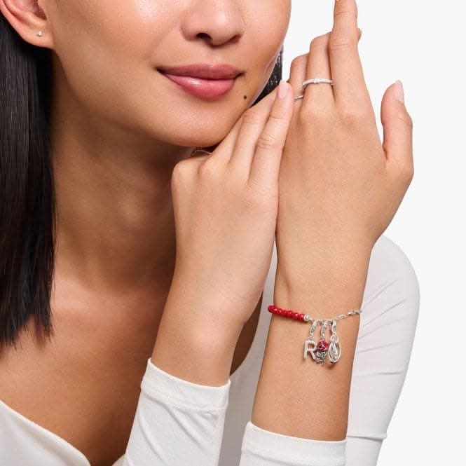 Sterling Silver Red Stone Two Linked Rings Charm 2070-639-10