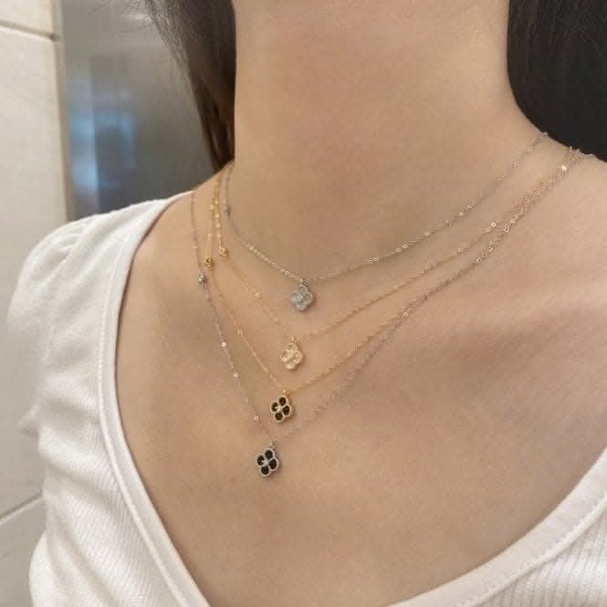 Sterling Silver Rhodium Plated Black Lucky 4 Leaf Necklace ERLN033Ellie Rose LondonERLN033