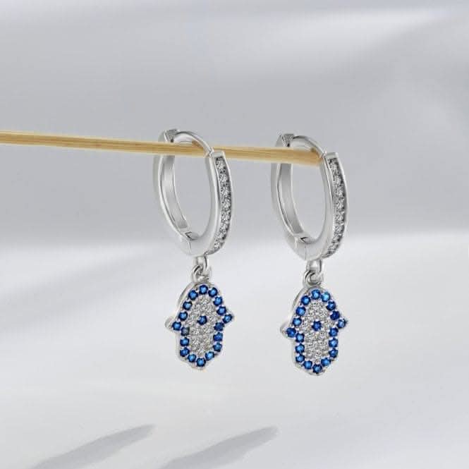 Sterling Silver Rhodium Plated Hand Of Fatima Hoop Earrings ERLE084Ellie Rose LondonERLE084