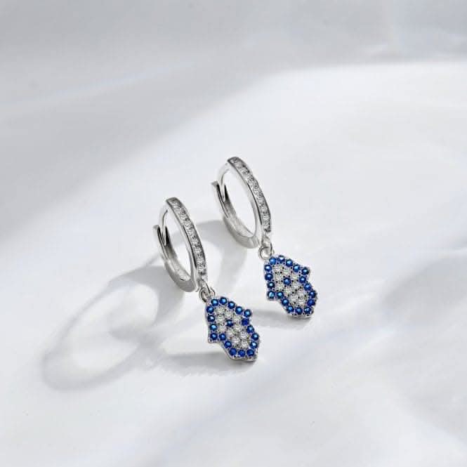 Sterling Silver Rhodium Plated Hand Of Fatima Hoop Earrings ERLE084Ellie Rose LondonERLE084