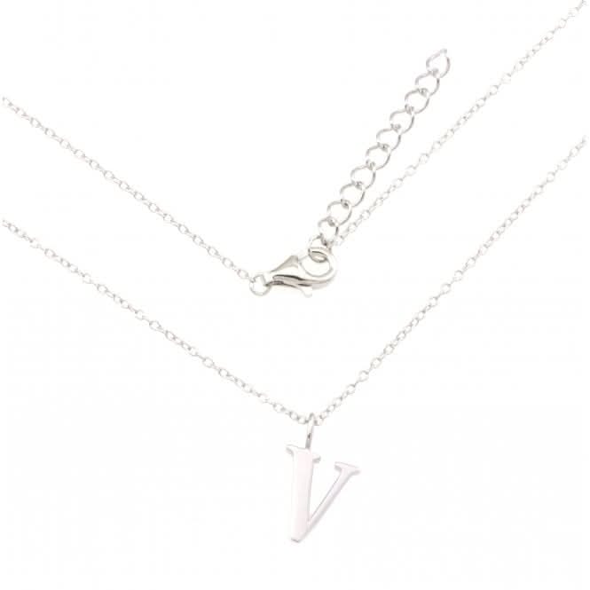 Sterling Silver Rhodium Plated Letter V Necklace ERLN004-V