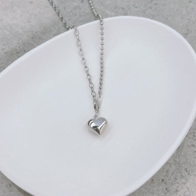 Sterling Silver Rhodium Plated Solid Heart Necklace ERLN011